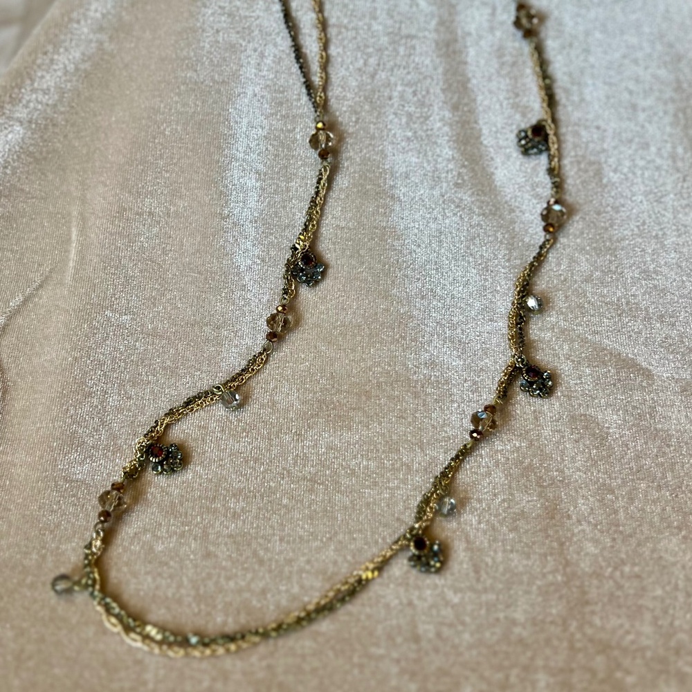 Necklace 2 tone chains with bead and charm details